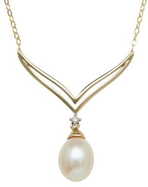 Lord & Taylor 14Kt. Yellow Gold & Fresh Water Pearl Necklace with Diamond Accent