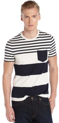 Burberry navy and white striped short sleeve crew neck shirt