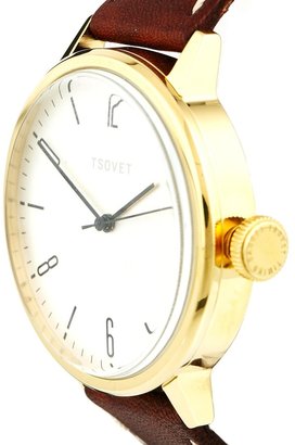Tsovet Gold Dial Brown Leather Strap Watch