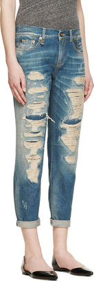 R 13 Blue Shredded Relaxed Jeans
