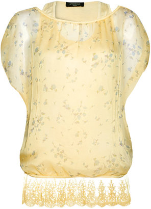 Aftershock Calison Yellow Chiffon Floral Print Blouse Top