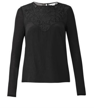 Diane von Furstenberg Lace-trimmed silk and jersey blouse