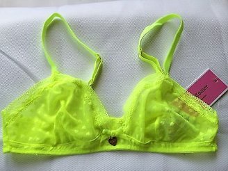 Juicy Couture neon yellow BRALETTE heart lace TRIANGLE BRA large NWT $28