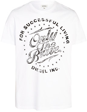 Diesel T-Balder Only The Brave Circular Logo T-Shirt, White