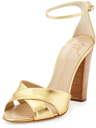 Giuseppe Zanotti Metallic Crisscross Sandal, Gold