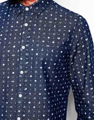 ASOS Denim Shirt In Long Sleeve With Icon Print