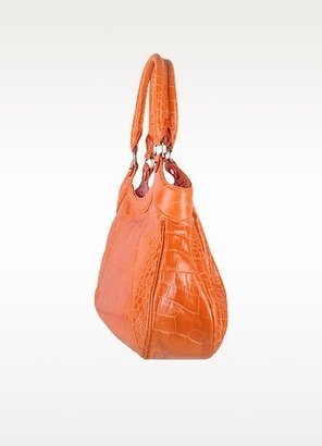 Buti Orange Croco Stamped Leather Drawstring Satchel Bag