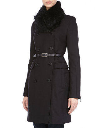 Dawn Levy Double-Breasted Fur-Collar Coat