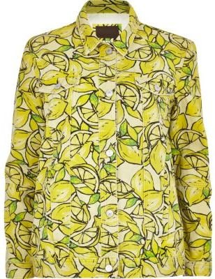 River Island Yellow lemon print oversized denim jacket