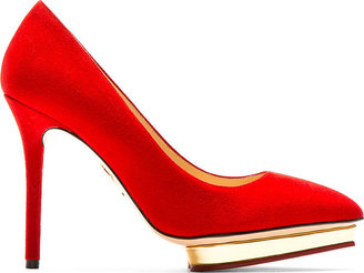Charlotte Olympia Red Suede Debbie Pumps