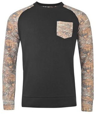 Fabric Contrasting Sleeves Crew Jumper Mens