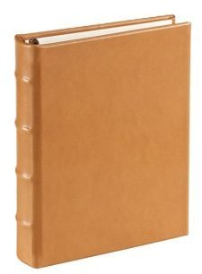 Small Ring Bound Clear Pocket Album, Genuine Italian Calfskin Leather, Holds 36 4x6 Pictures, British Tan