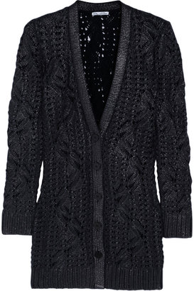 Oscar de la Renta Metallic open-knit silk and cashmere-blend cardigan
