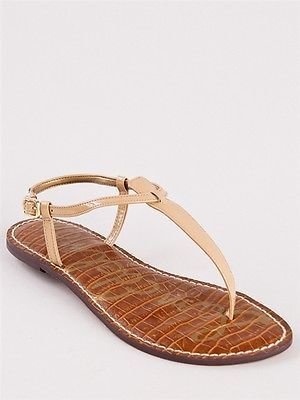 Sam Edelman NEW GIGI Women Casual T-Strap Thong Flat Sandal sz Almond Patent