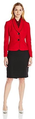 Le Suit Women's 2 Button Trimmed Collar Jacket Skirt and Scarf Set