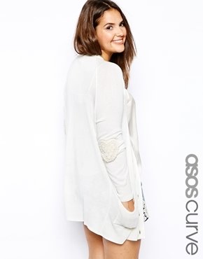 ASOS Curve CURVE Exclusive V Neck Cardigan With Lace Elbow Patch - Cream £17.00