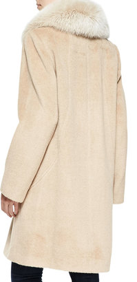 Sofia Cashmere Alpaca Button-Front Coat W/ Fur Collar