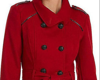GUESS Womens curved hem Wool Double Breasted Trench Coat Red  пальто шерсть