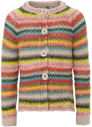 Benetton Girls chunky knit multi stripe cardigan