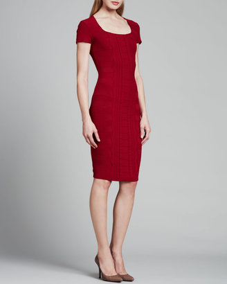 Escada Cap-Sleeve Scuba Knit Dress, Dark Red