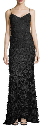 Theia Sleeveless Petal Gown, Black