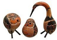 Novica Mate gourds, 'Owls and Penguin' (set of 3)
