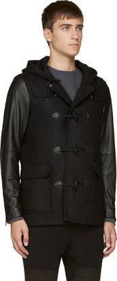 Diesel Black Wool & Leather W-Gulab Duffle Coat