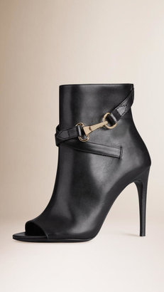 Burberry Buckle Detail Leather Peep-toe Ankle Boots