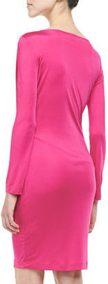 Just Cavalli Drape-Front Long-Sleeve Jersey Dress, Fuchsia