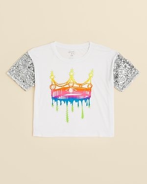 Flowers by Zoe Girls' Crown Tee with Sequin Sleeves - Sizes S-xl