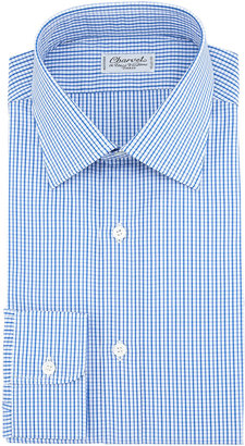 Charvet Small-Check Barrel-Cuff Dress Shirt, Blue/White