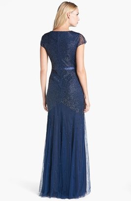 Adrianna Papell Beaded Mesh Gown