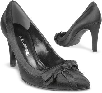 Liz Carine Black Front Bow Satin and Leather Evening Shoes