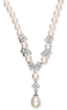 Arabella Cultured Freshwater Pearl (7-12mm) and Swarovski Zirconia Y-Shaped Necklace in Sterling Silver