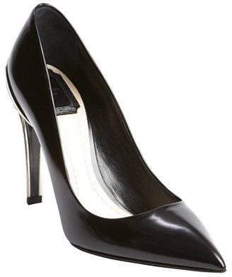 Christian Dior black leather point toe silver detail pumps