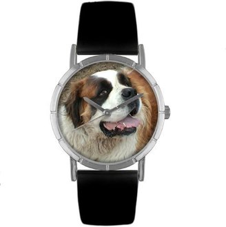Whimsical Watches Kids' R0130070 Classic Saint Bernard Black Leather And Silvertone Photo Watch
