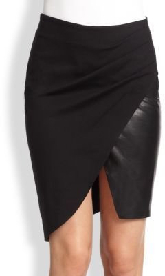 Halston Ponte & Leather Pencil Skirt