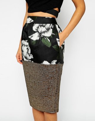 ASOS Pencil Skirt In Mixed Print And Jacquard