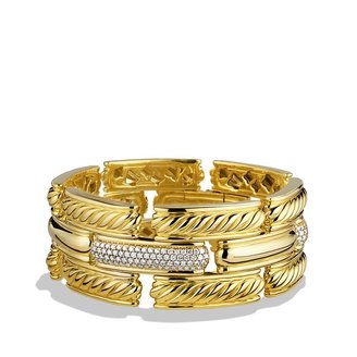 David Yurman Cable Classics Three-Row Bracelet with Diamonds in Gold