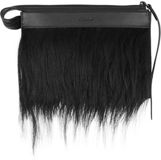 3.1 Phillip Lim Depeche small goat hair-trimmed leather clutch