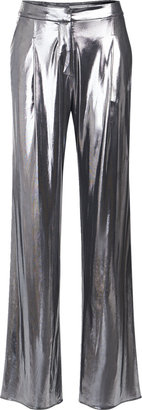 Halston Jess High-Rise Straight-Leg Foil Jersey Pants