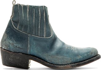 Golden Goose Navy Blue Distressed Leather Crosby Boots