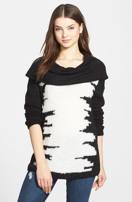 Kensie Fuzzy Knit Cowl Neck Sweater