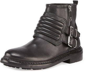 Burberry Leather Moto Ankle Boot, Black