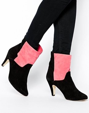 Ganni Raisa Suede Two Tone Heeled Ankle Boots - pink/black
