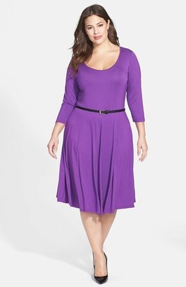 Calvin Klein Belted Fit & Flare Jersey Dress