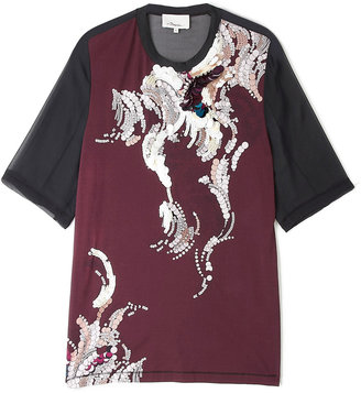 3.1 Phillip Lim Jersey Embellished Printed Oversized T-shirt
