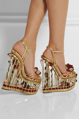 Dolce & Gabbana Rose-embellished metallic leather cage sandals