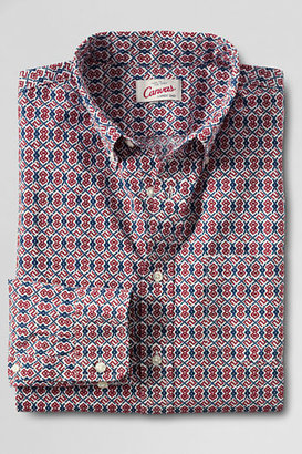 Lands' End Men's Canvas Tailored Fit Long Sleeve Printed Poplin Shirt