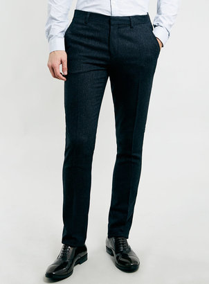 Topman Navy Tweed Suit Trousers